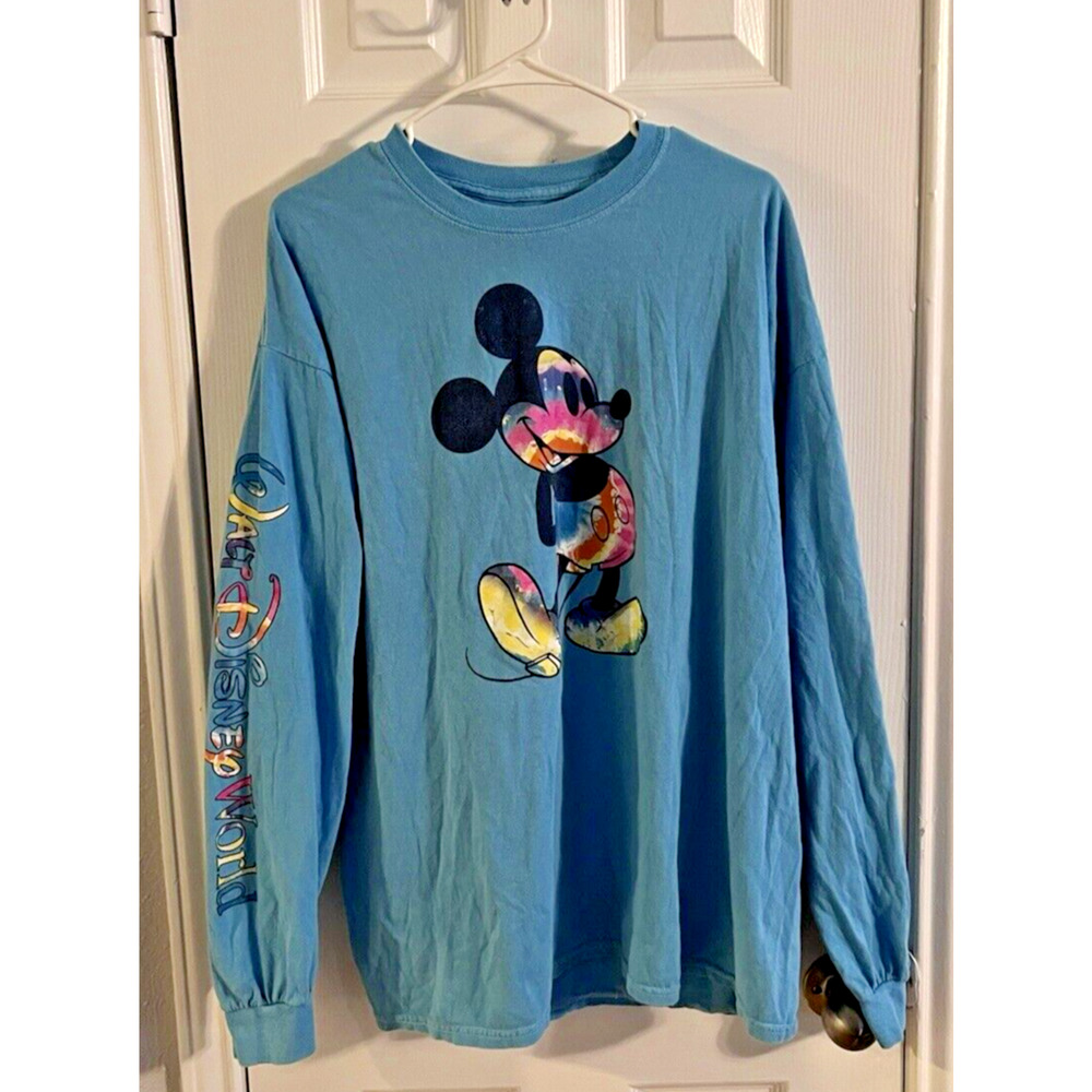 Disney Parks Tie-Dye Mickey Long Sleeve Royal Blue Tee Walt Disney World sleeve
